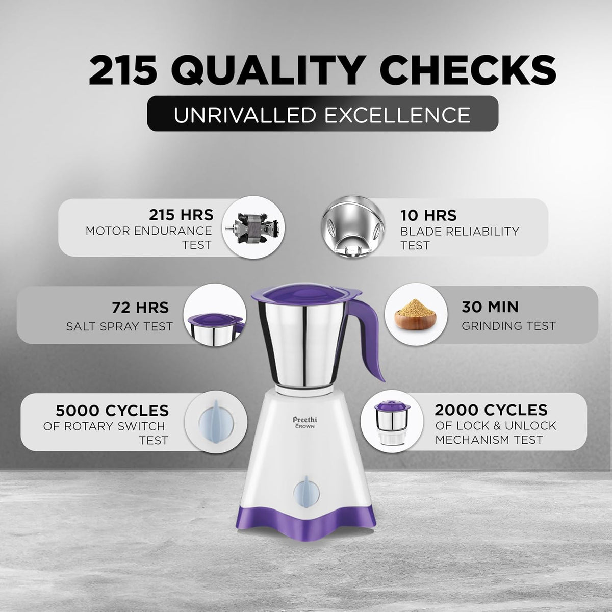 Preethi Crown Pro Mixer Grinder - 600W - 3 Jar