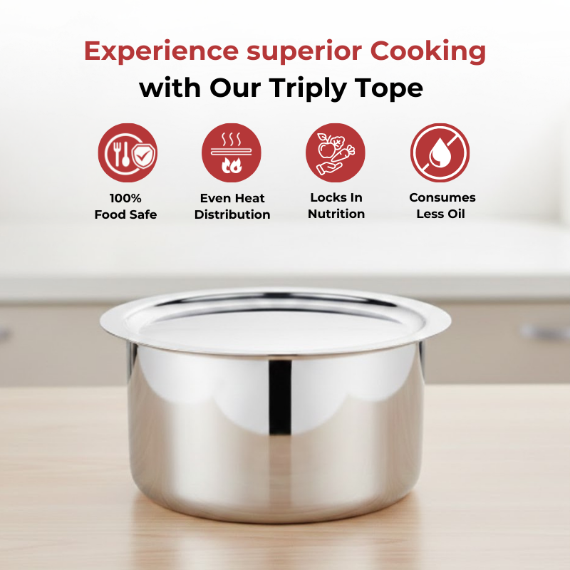Vinod Doniv Titanium Triply Stainless Steel Tope with Cover 16 cms, 1800 ml Capacity, Induction Friendly - view 4