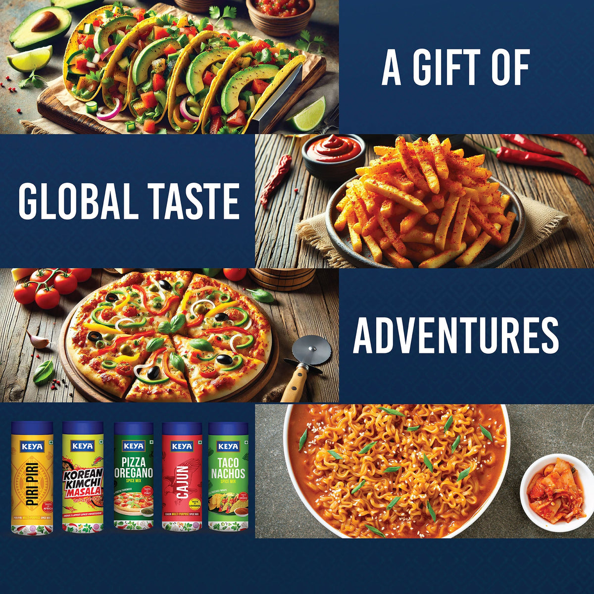 Keyafoods Festival of Flavours Gift Box with five global spice blends: Piri Piri, Pizza Oregano, Korean Kimchi, Tac - Image 6
