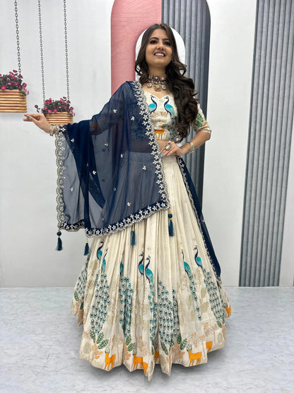 Ethenika Pure Tissue Silk Thread Sequence Lehenga Choli