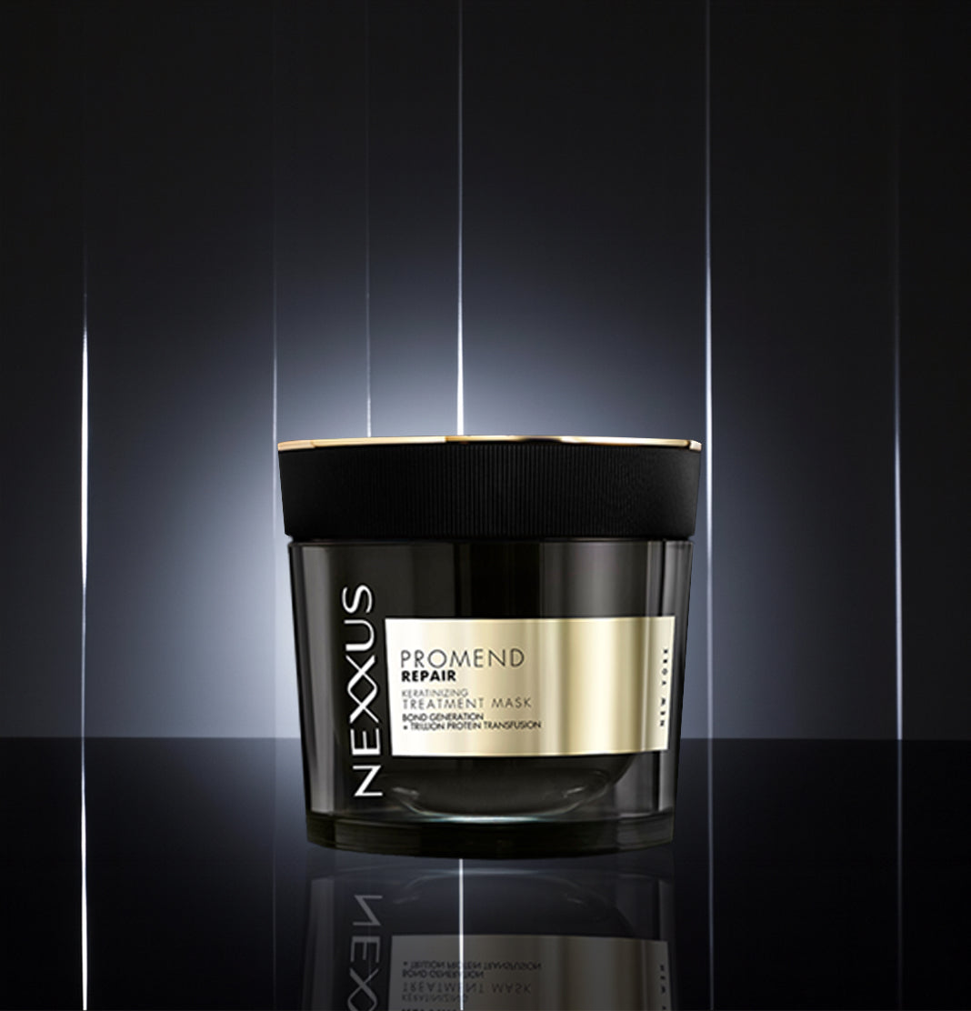 Nexxus PROMEND REPAIR KERATINIZING MASK with Trillion Protein Transfusion for damaged hair.