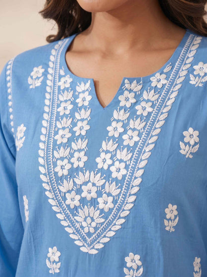 Miravan Womens Blue Embroidered Kurta with palazzo - view 4