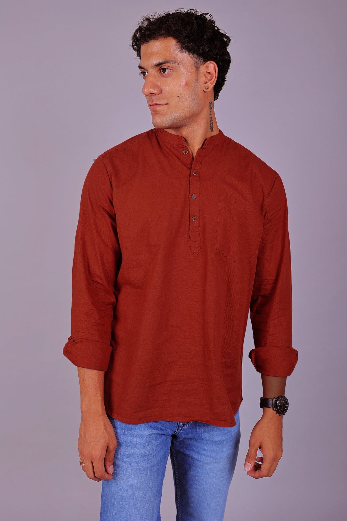 Veshbhoshaa Bluebird Men'S Short Kurta In Red - 100% Pure Cotton - PUSHMYCART