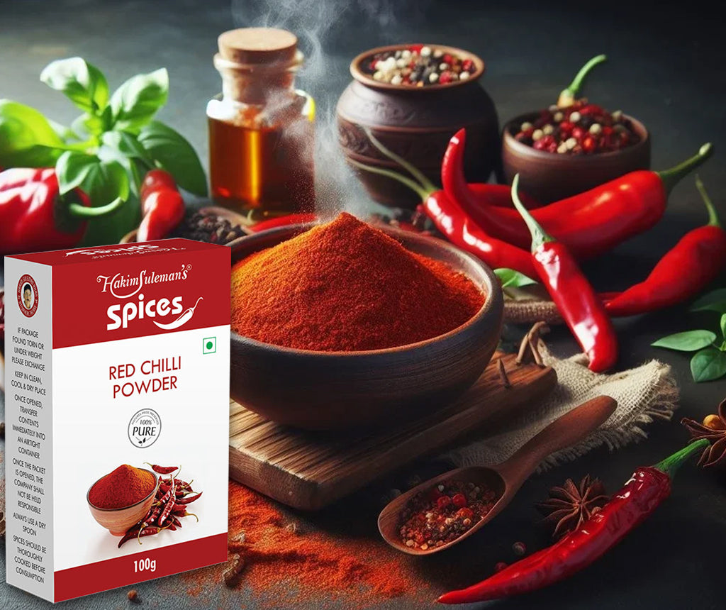 Atiya Herbs Hakim Suleman's Red Chilli Powder, 100gm, in a clear container, showcasing its vibrant red color. - Image 5