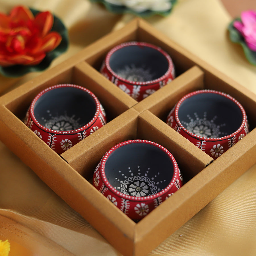 Rupam Handpainted Terracotta Diya (Set Of 4)