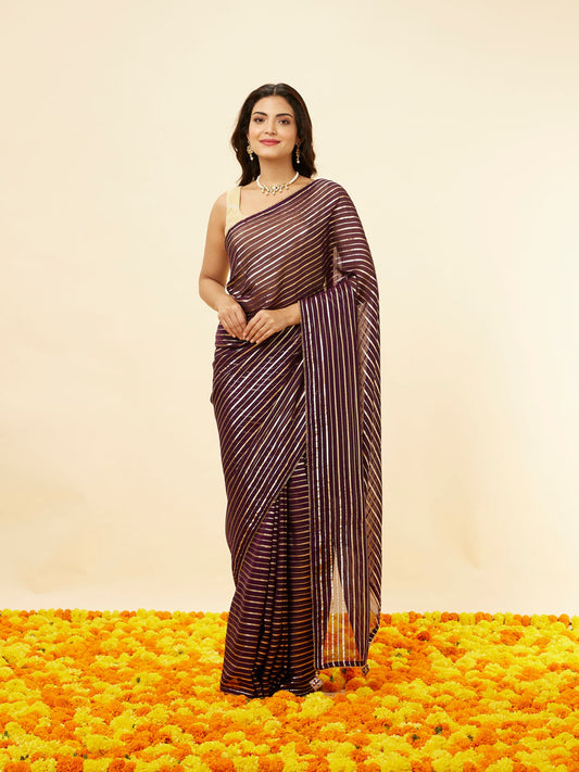 Mohey Jamun Purple Gota Patti Striped Saree