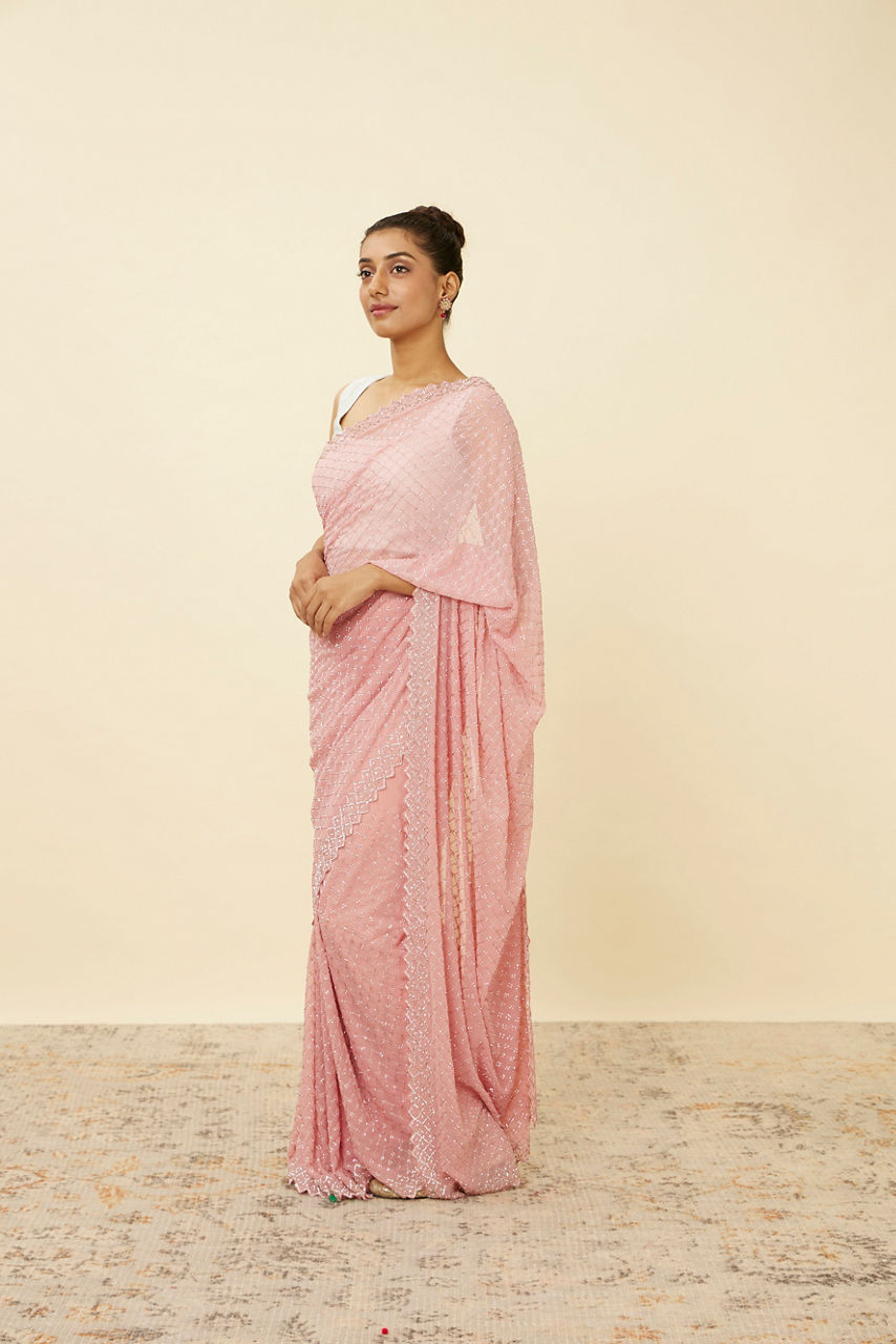 Mohey Rose Shadow Pink Saree with Embroidered Patterns - view 4