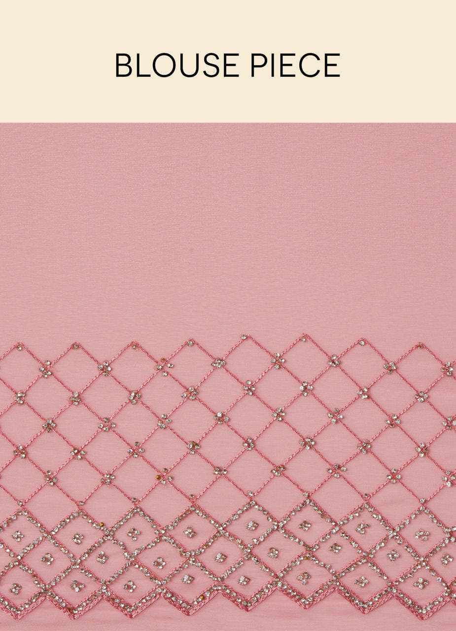 Mohey Rose Shadow Pink Saree with Embroidered Patterns - view 6