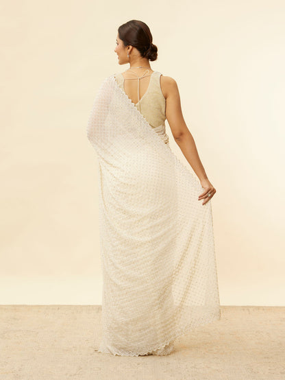 Mohey Ivory White Lattice Patterned Stone Work Saree - view 3