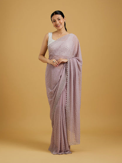 Mohey Dazzling Purple Georgette Saree
