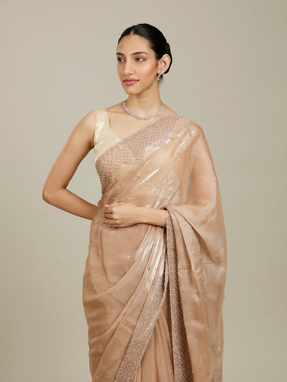 Mohey Beige Saree with Mirror Work - view 2