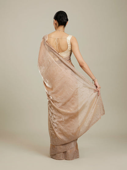 Mohey Beige Saree with Mirror Work - view 5