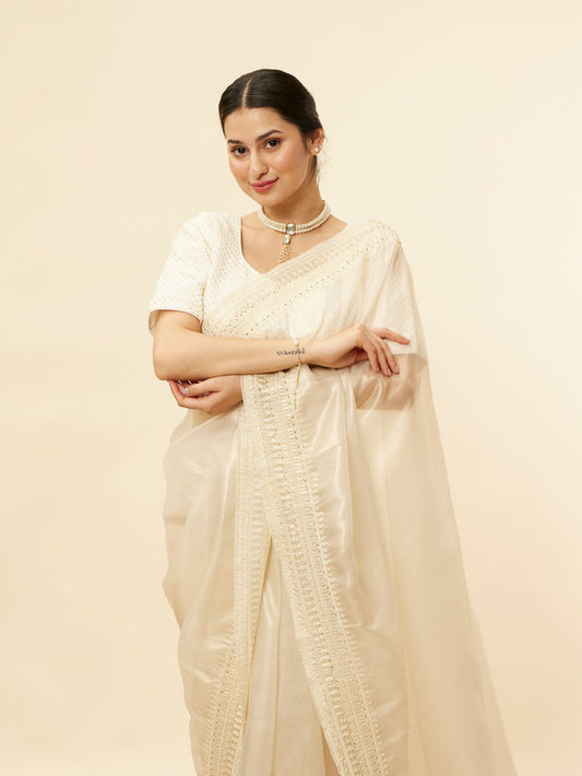 Mohey Sandstone Beige Rhinestone Work Saree - view 2