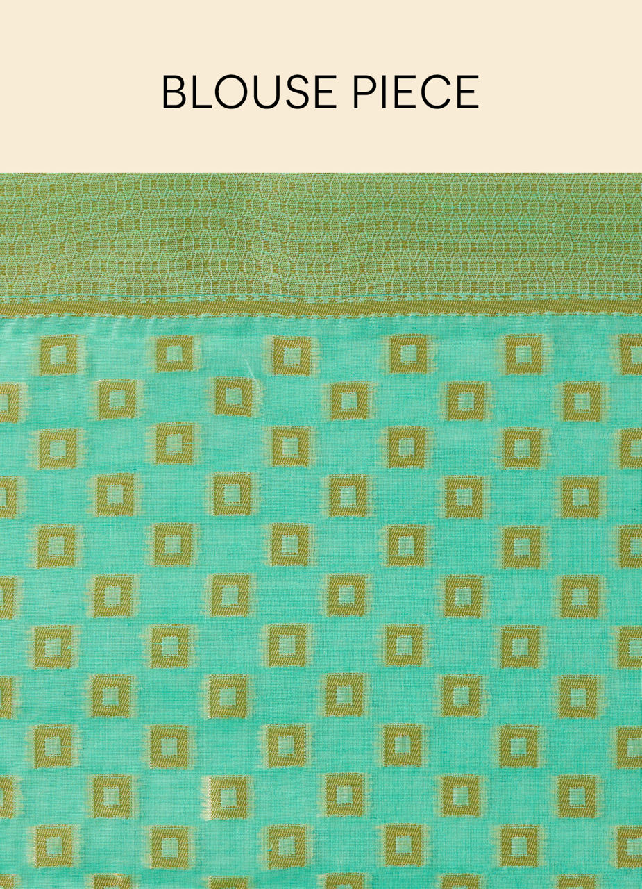 Mohey Mint Green Saree with Diamond Patterns - view 6