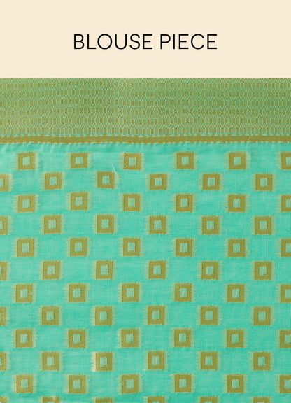 Mohey Mint Green Saree with Diamond Patterns - view 6