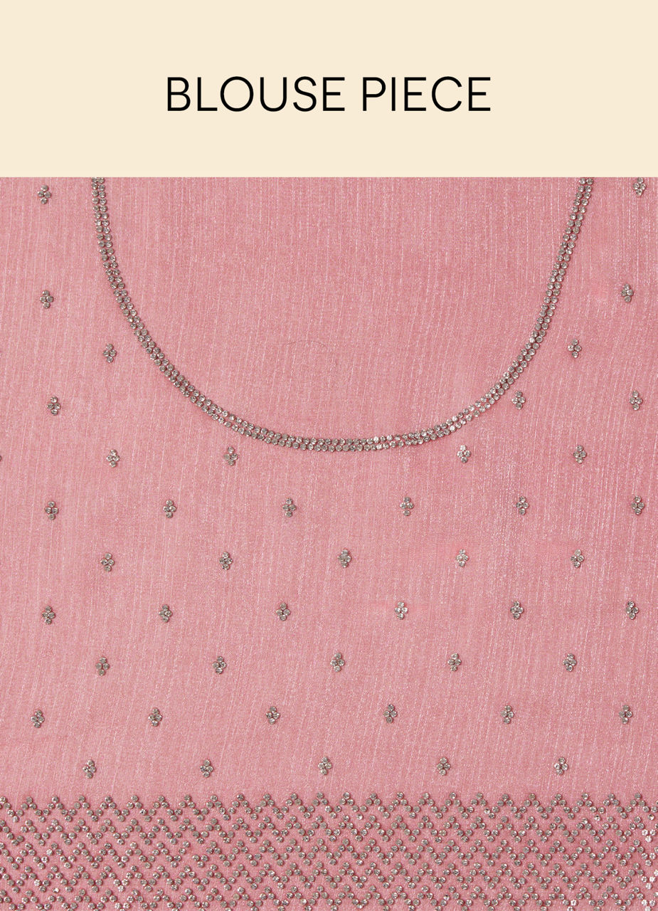 Mohey Quartz Pink Chiffon Saree with Chevron Patterned Borders - view 6
