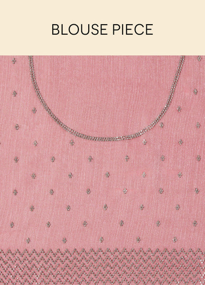 Mohey Quartz Pink Chiffon Saree with Chevron Patterned Borders - view 6