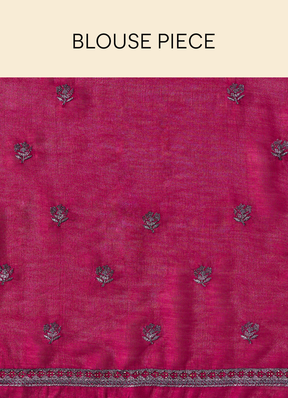 Mohey Rouge Red Stone Work Saree with Floral Patterns - view 6