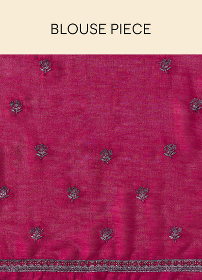 Mohey Rouge Red Stone Work Saree with Floral Patterns - view 6