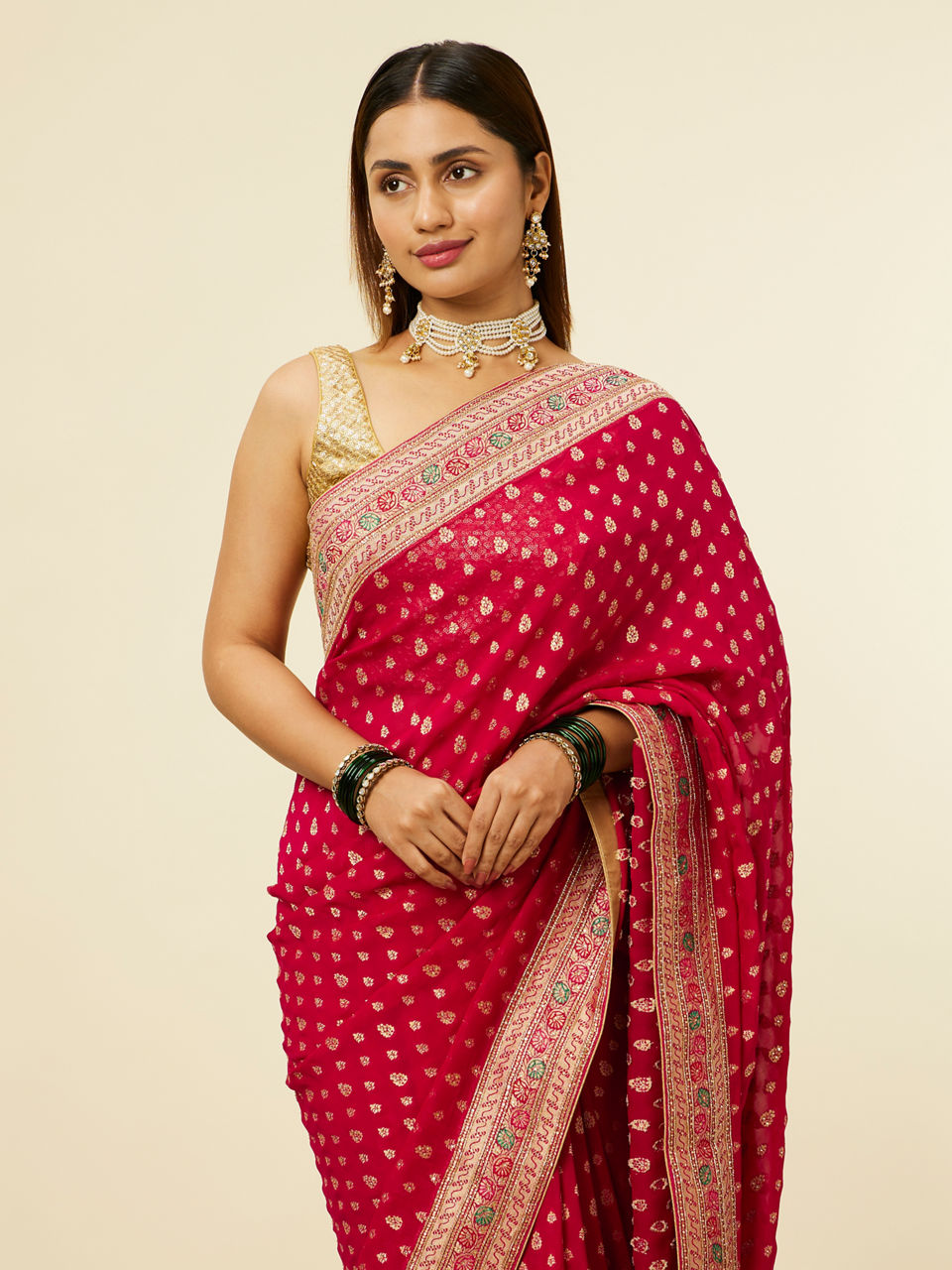 Mohey Rani Pink Buta Printed Sequinned Bridal Saree - view 2