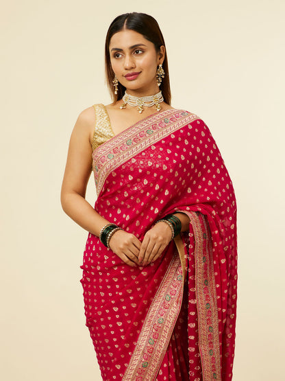 Mohey Rani Pink Buta Printed Sequinned Bridal Saree - view 2
