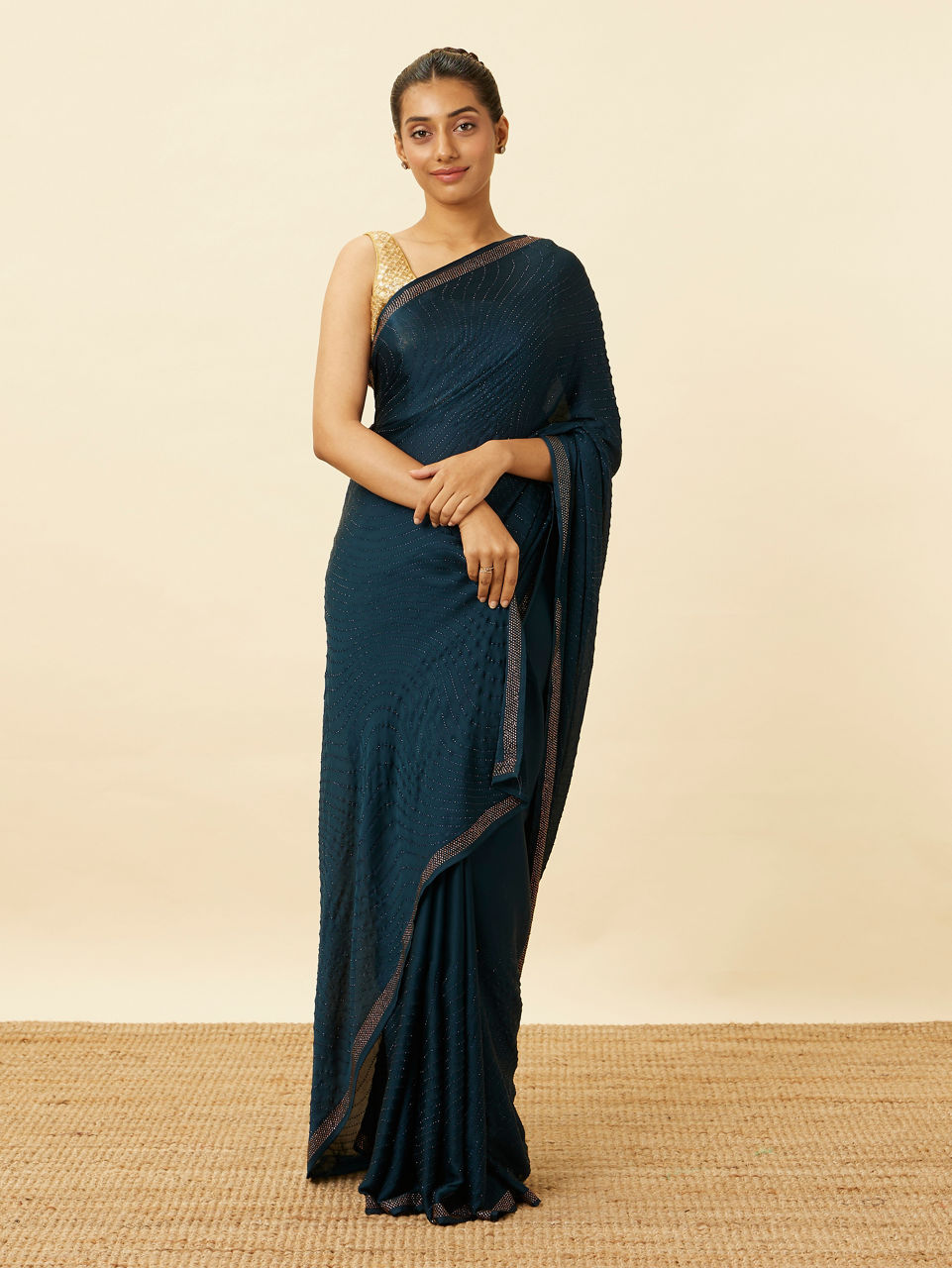 Mohey Dark Sapphire Bead Embroidered Saree