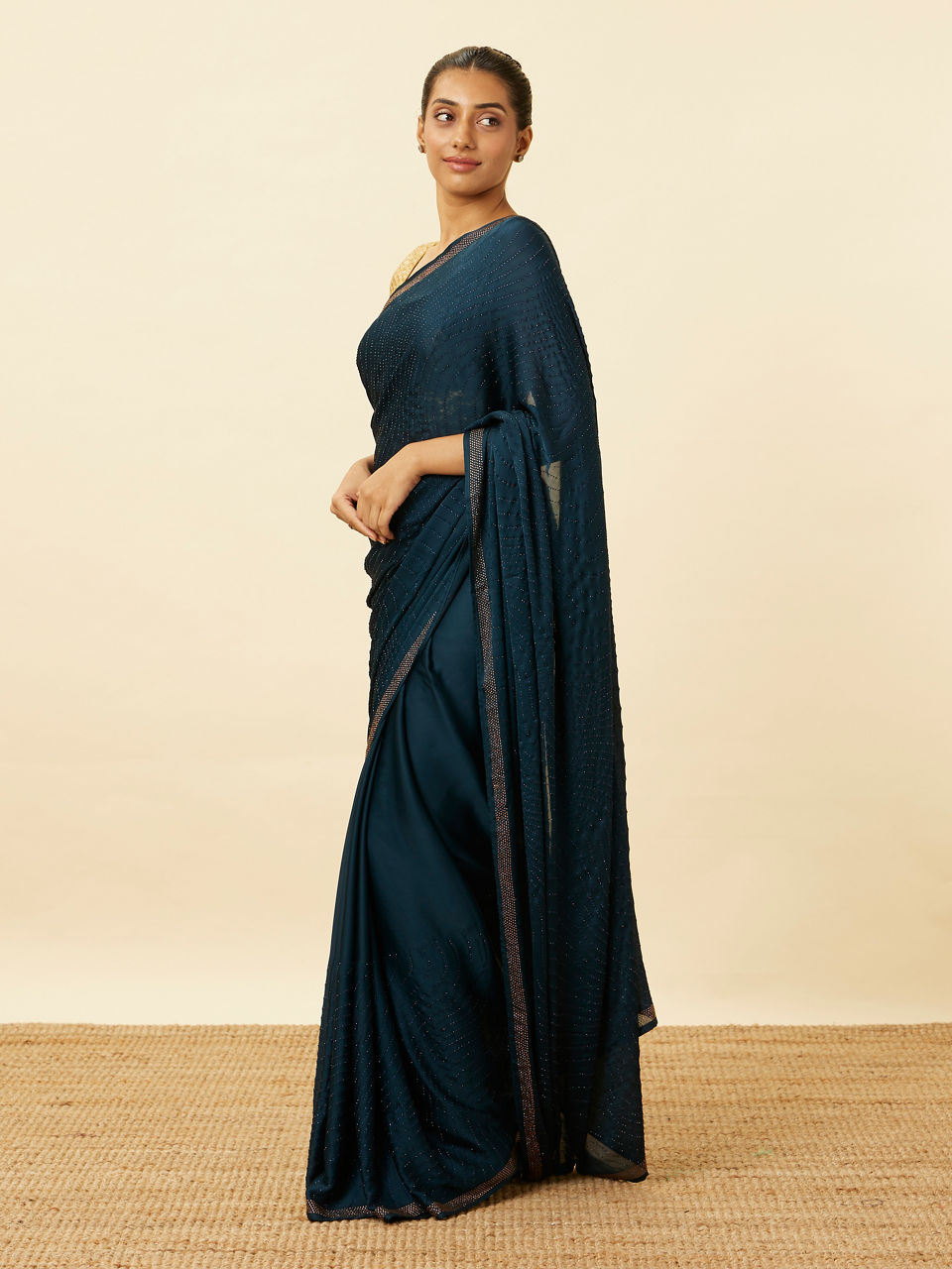 Mohey Dark Sapphire Bead Embroidered Saree - view 4