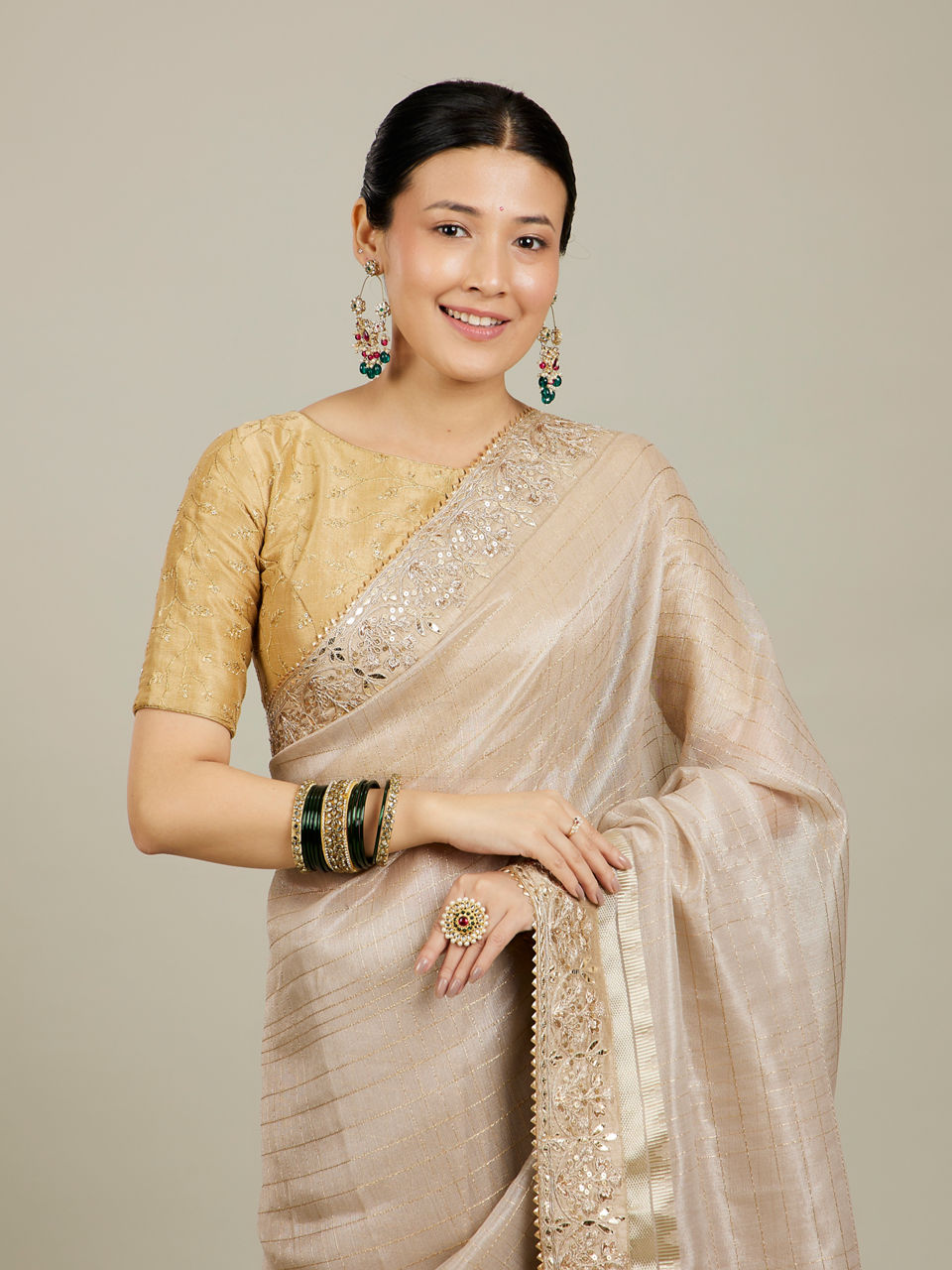 Mohey Rose Pink Fawn Sequinned Saree - view 2