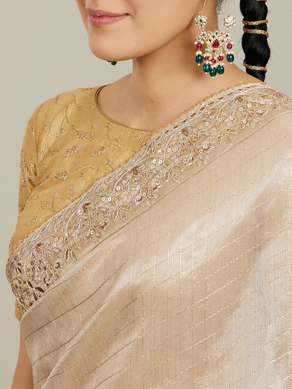 Mohey Rose Pink Fawn Sequinned Saree - view 4
