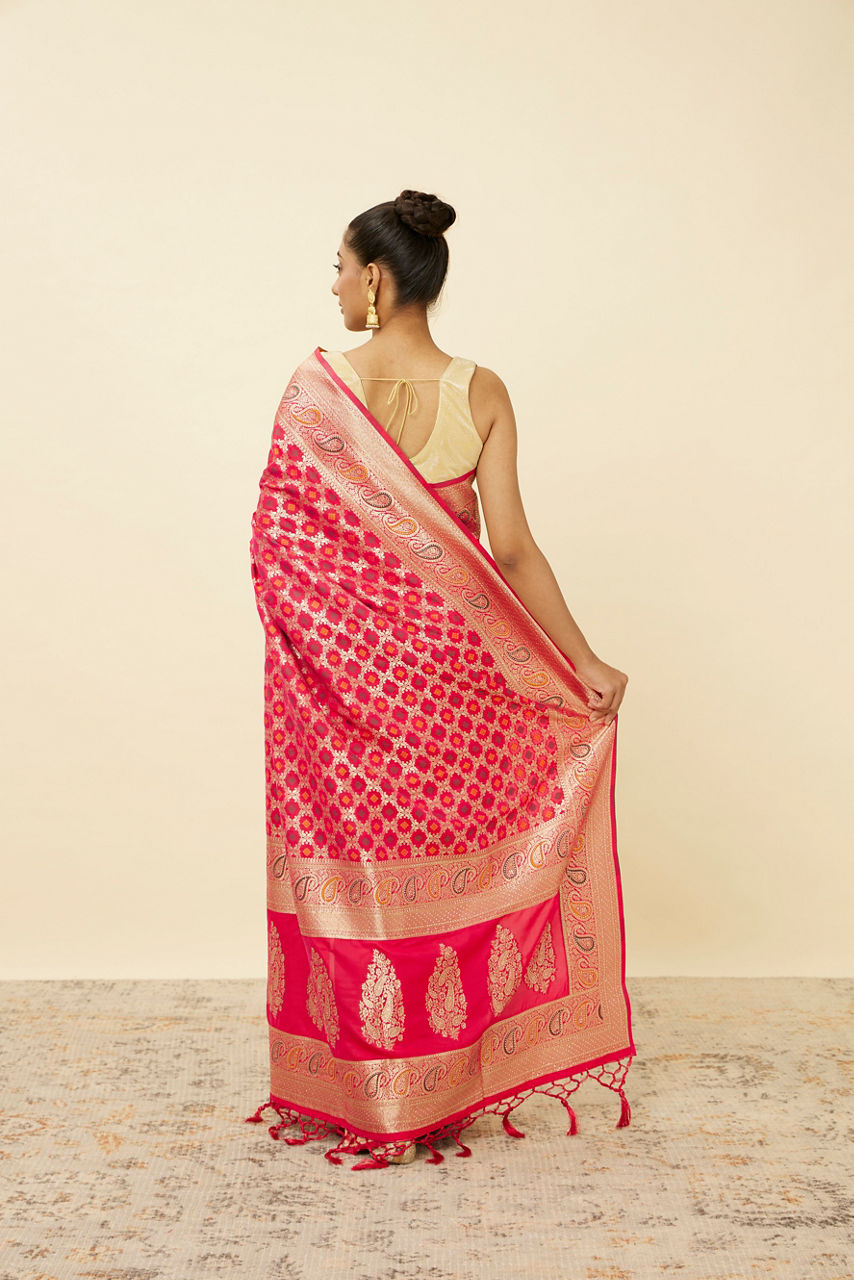 Mohey Ruby Pink Paisley Patterned Saree - view 3