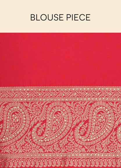 Mohey Ruby Pink Paisley Patterned Saree - view 6