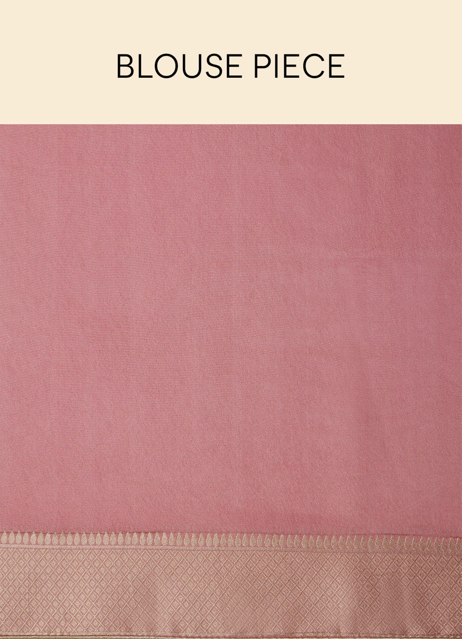 Mohey Rouge Pink Botanical Patterned Zari Work Saree - view 6