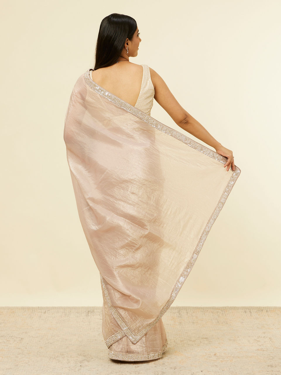 Mohey Fawn Stone Embellished Border Saree - view 3