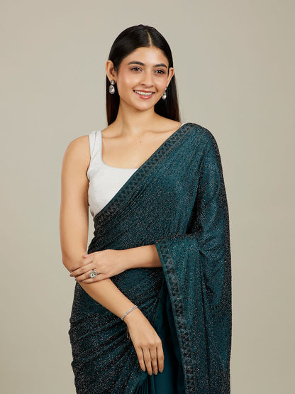 Mohey Teal Blue Stone Embellished Saree - view 2