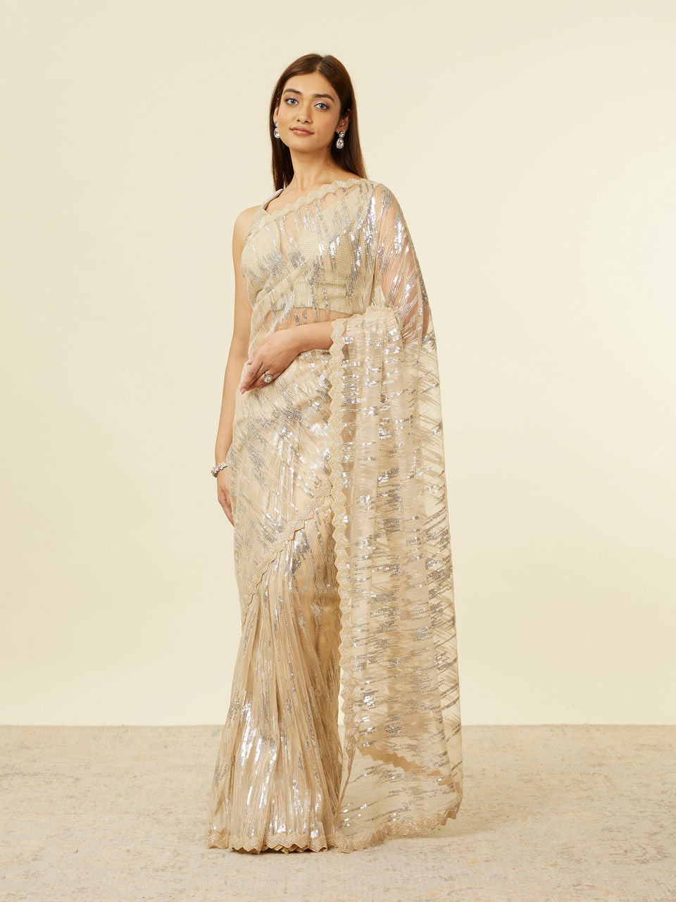 Mohey Sand Beige Sequined Saree - view 4