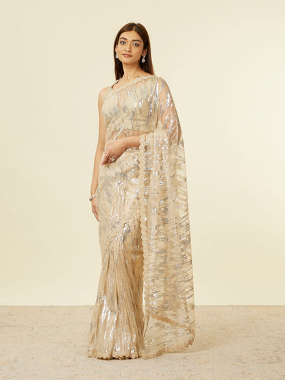Mohey Sand Beige Sequined Saree - view 4