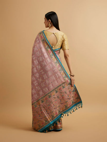 Mohey Engagement Glory Purple Silk Saree with Embroidery and Zari - view 5