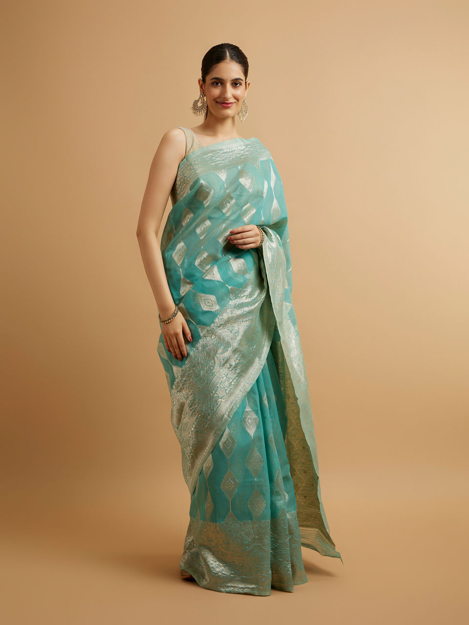 Mohey Light Blue with Intricate Zari Weave Saree - view 3