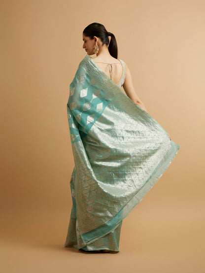 Mohey Light Blue with Intricate Zari Weave Saree - view 5