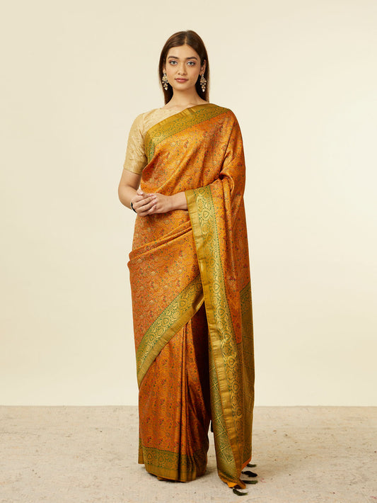 Mohey Mustard Yellow Bel Buti Patterned Saree with Trim Latkans