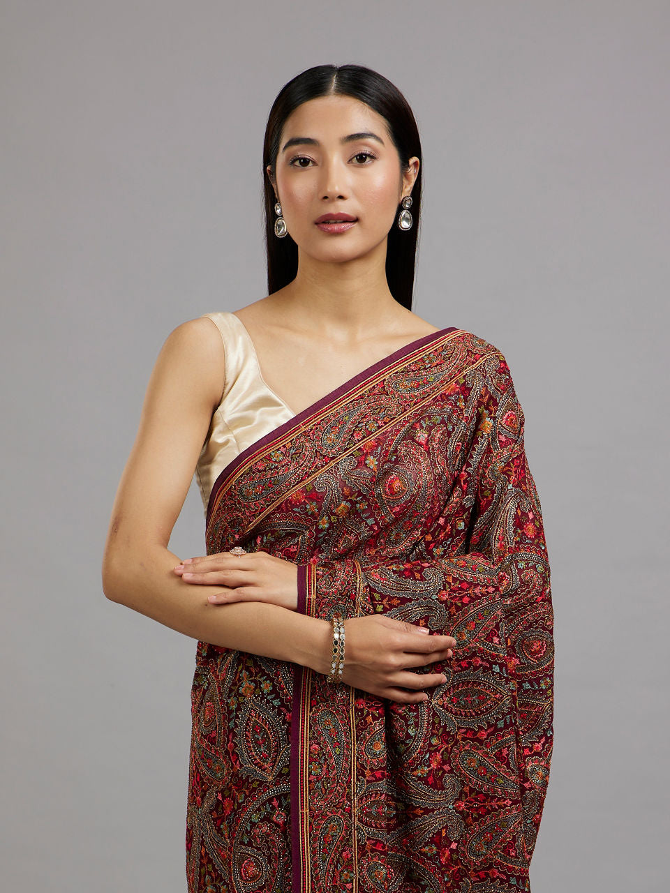 Mohey Wine Majesty Georgette Saree - view 2