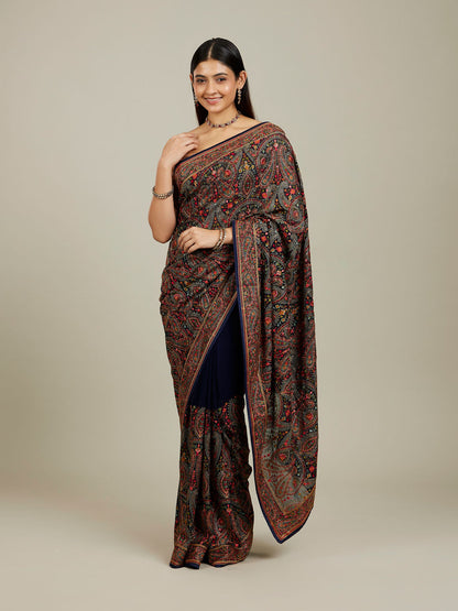 Mohey Indigo Blue Imperial Paisley Patterned Saree - view 3