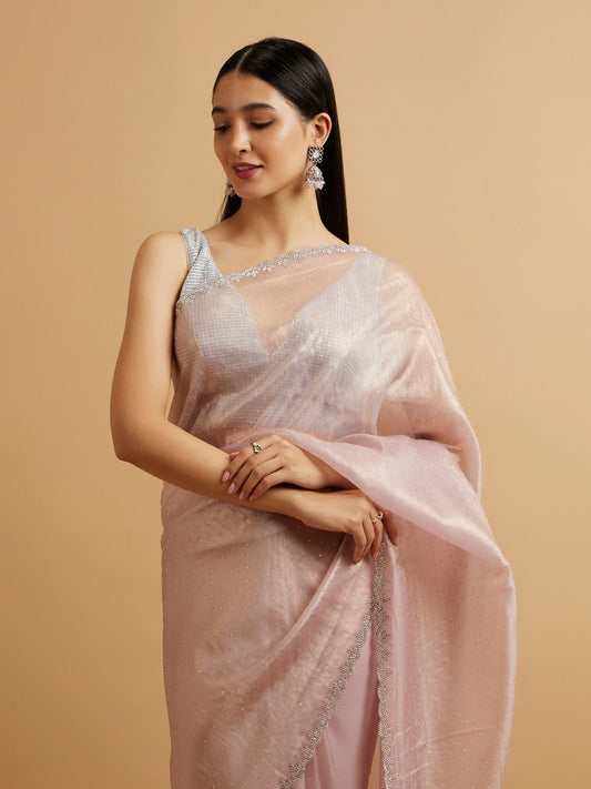 Mohey Purple Rhinestone Embellished Saree - view 2