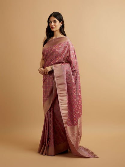 Mohey Purple Floral Jaal Patterned Saree - view 3