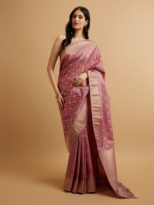 Mohey Purple Floral Jaal Patterned Saree