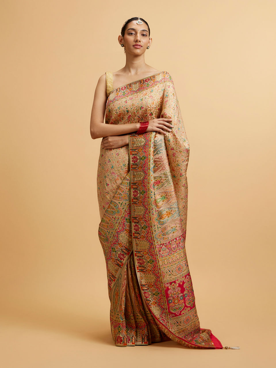 Mohey Fawn Art Nouvea Patterned Saree