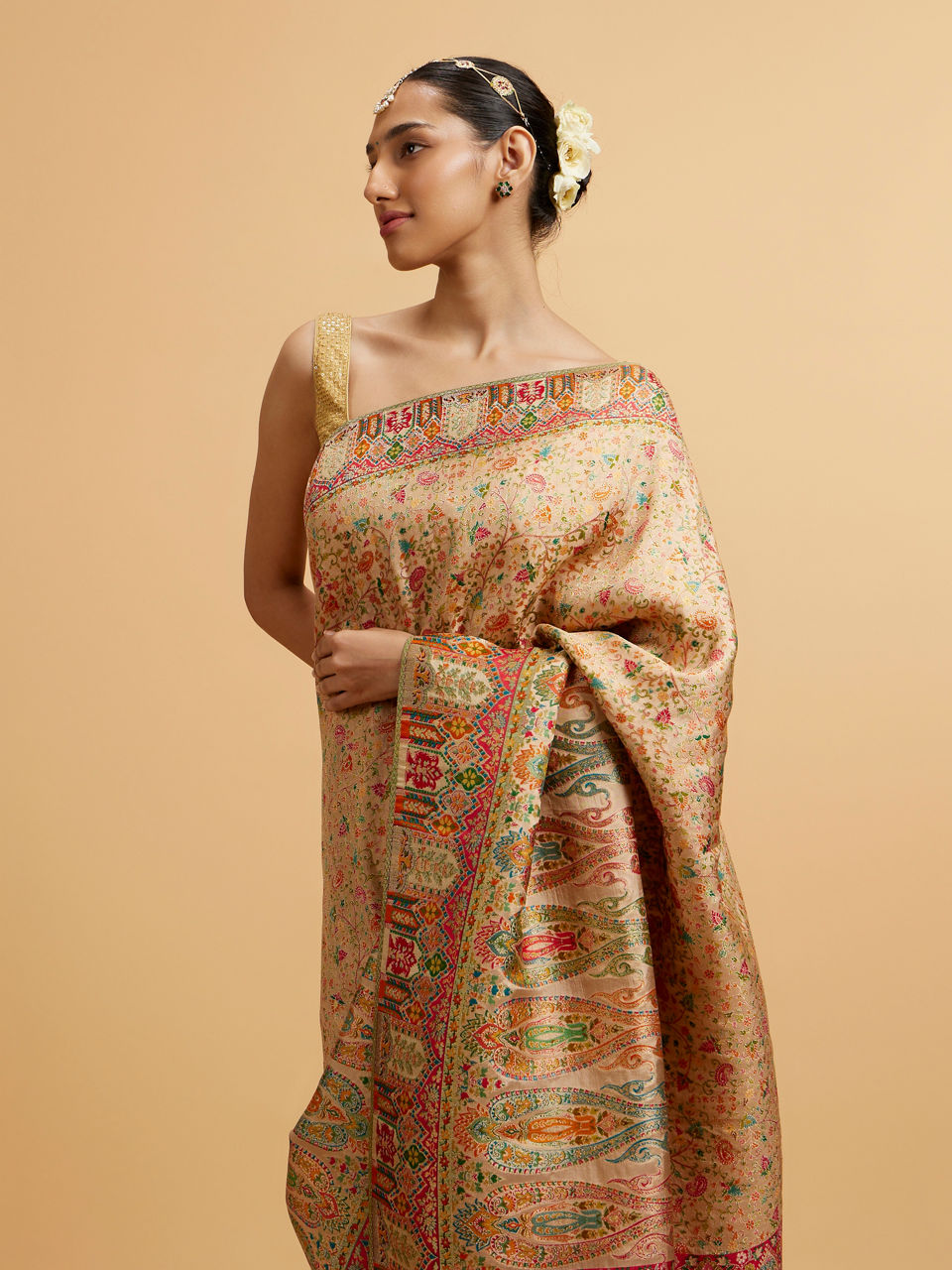 Mohey Fawn Art Nouvea Patterned Saree - view 2