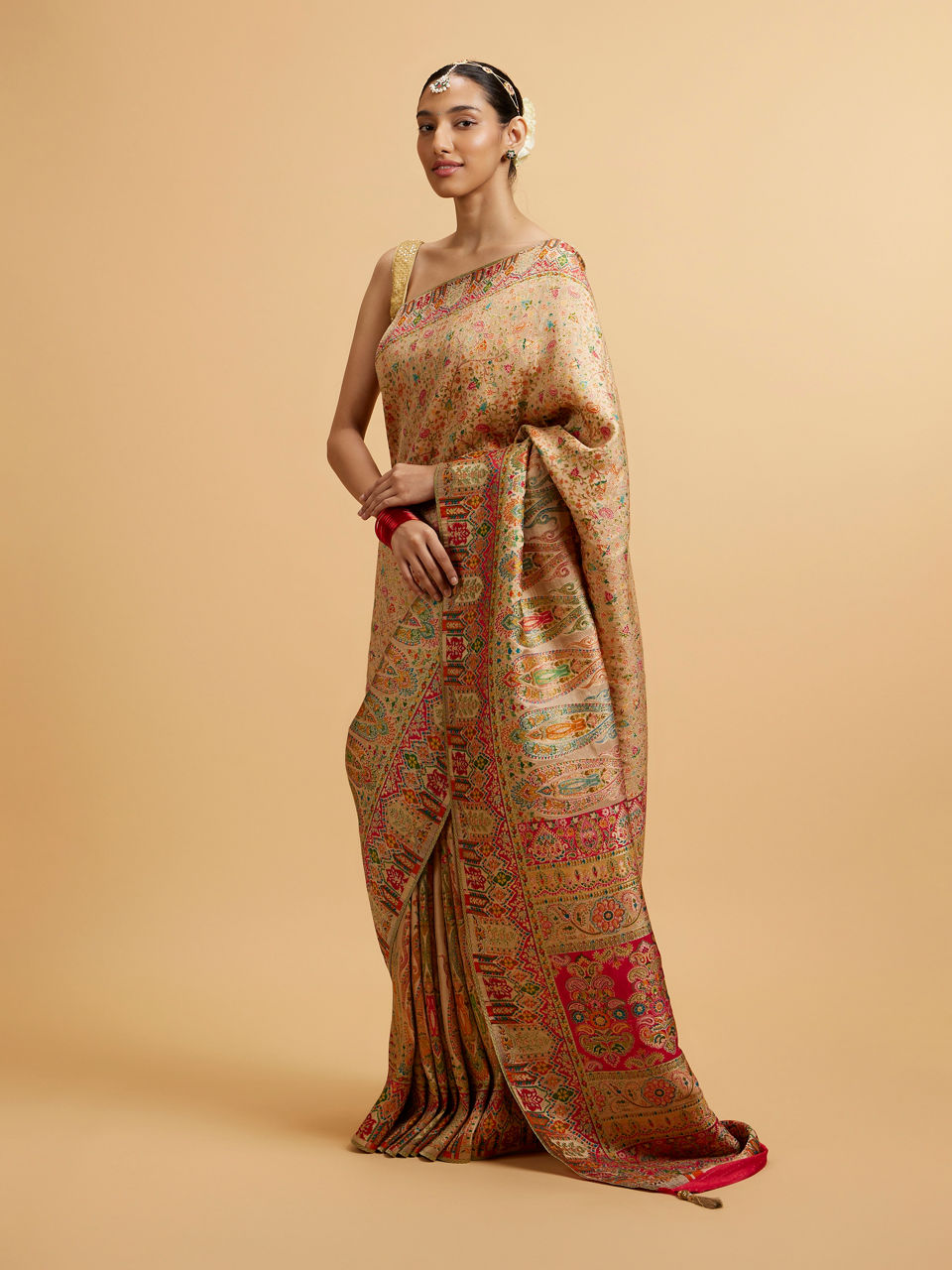 Mohey Fawn Art Nouvea Patterned Saree - view 3