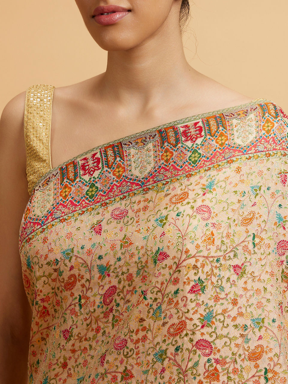 Mohey Fawn Art Nouvea Patterned Saree - view 4