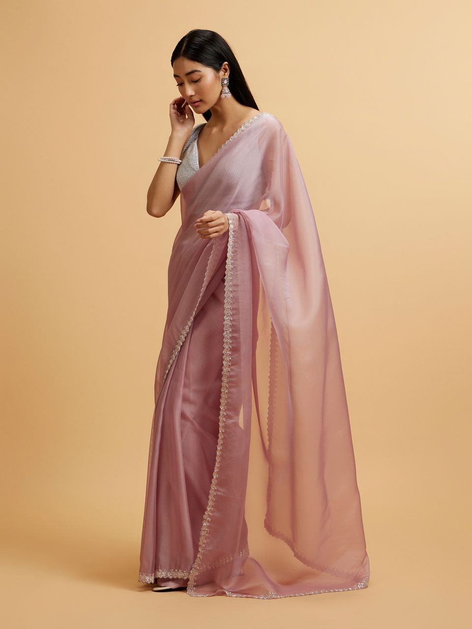 Mohey Light Purple Cutdana Work Saree - view 3